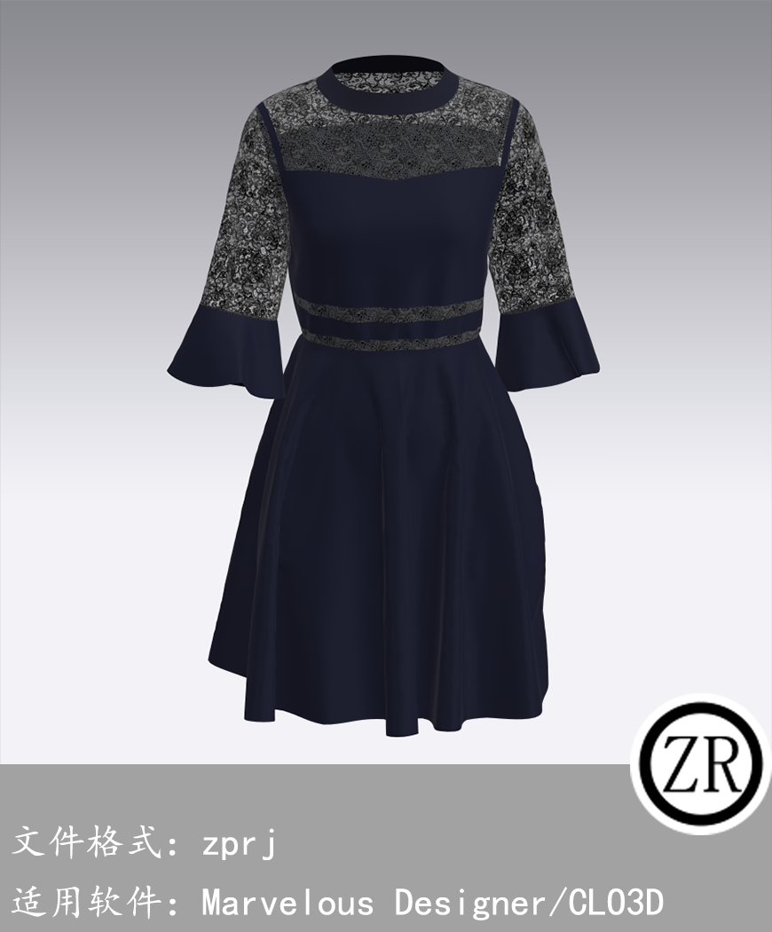 CLO3D/Marvelous Designer  连衣裙服装 M104