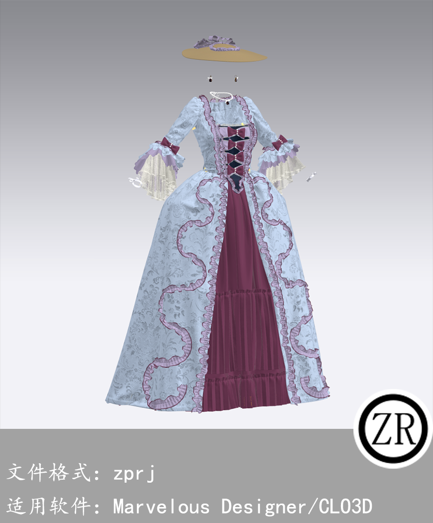 CLO3D/Marvelous Designer  欧式连衣裙服装 M150