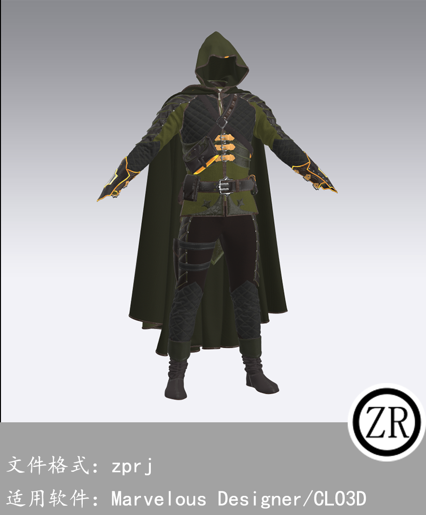 CLO3D/Marvelous Designer 古风战袍服装 M169