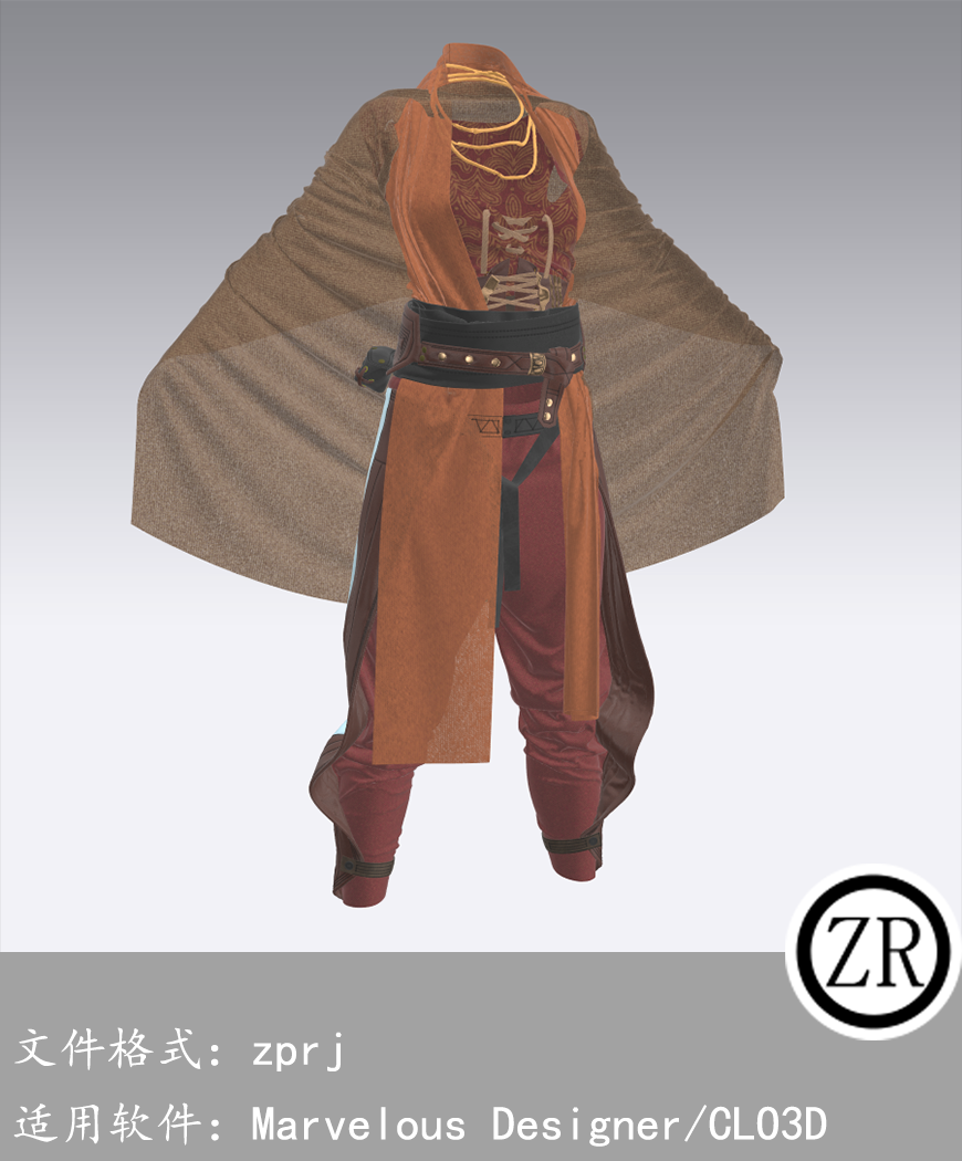 CLO3D/Marvelous Designer 古风战袍服装 M171