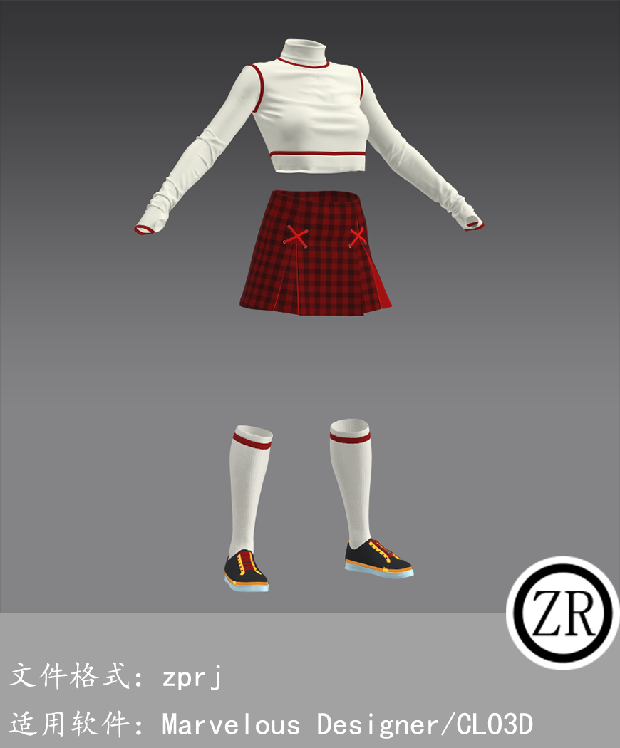 CLO3D/Marvelous Designer 上衣裙子丝袜服装 M176