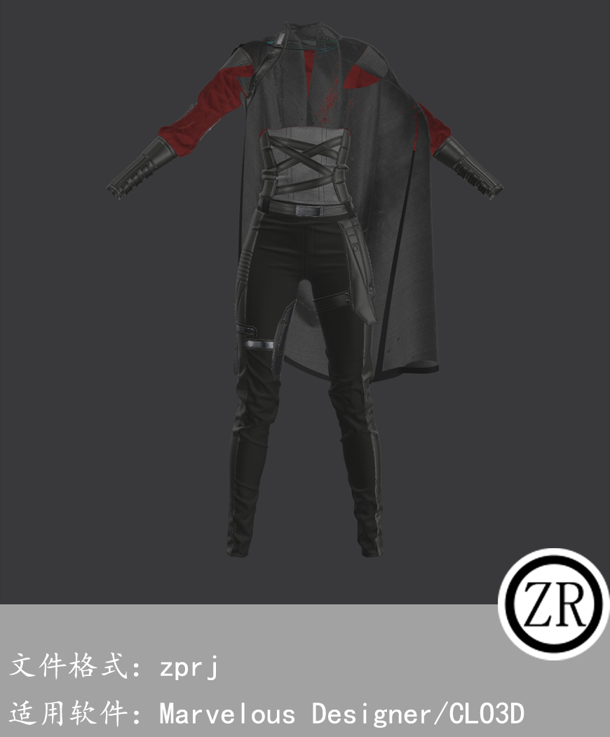CLO3D/Marvelous Designer 科幻朋克战袍裤子披风服装 M178