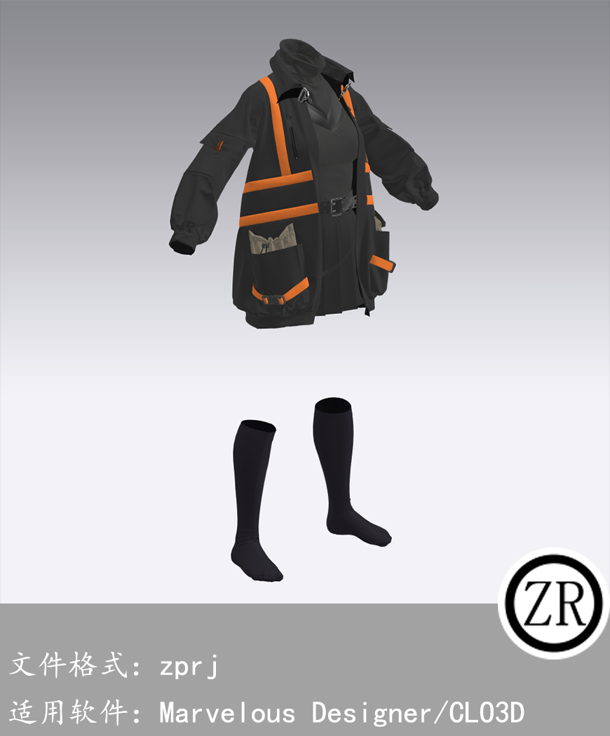 CLO3D/Marvelous Designer 朋克工装上衣袜服装 M184