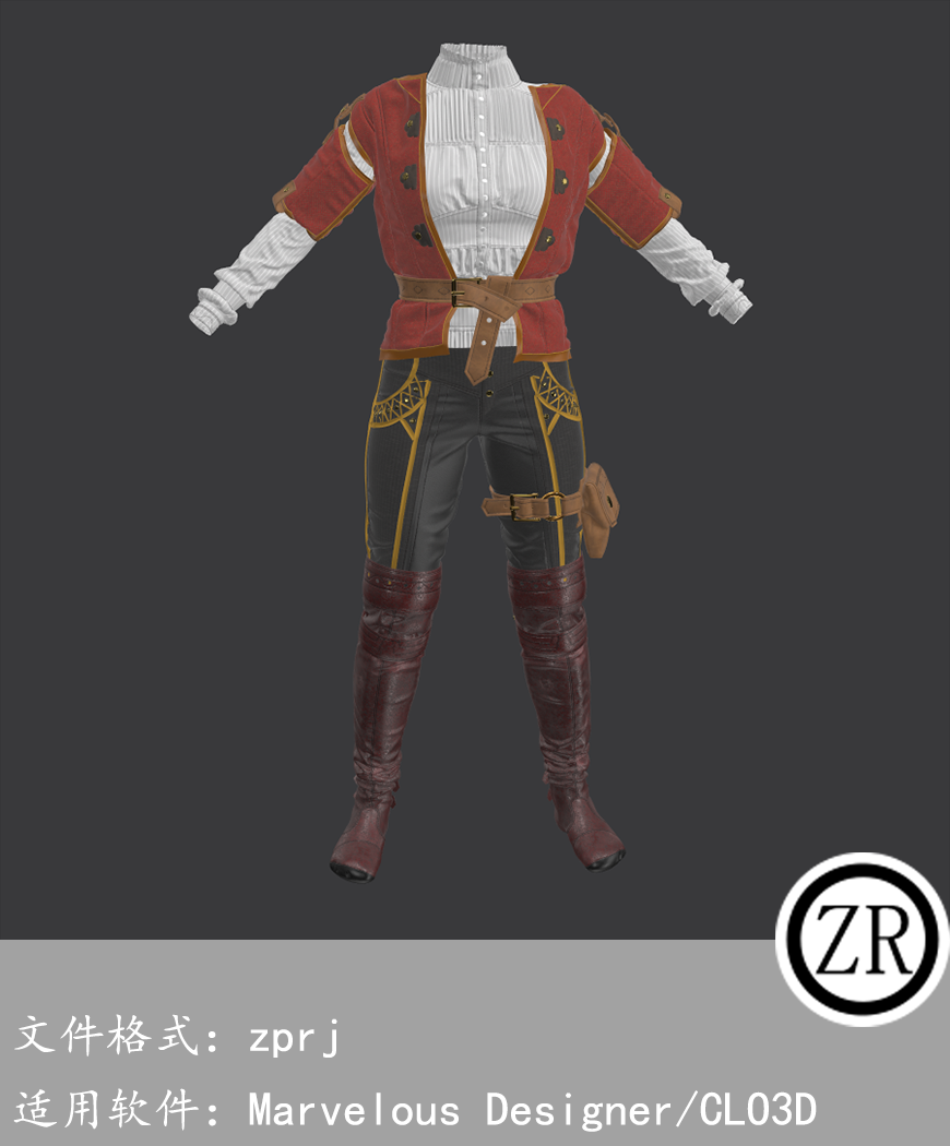 CLO3D/Marvelous Designer 欧洲风格上衣裤子服装 M190