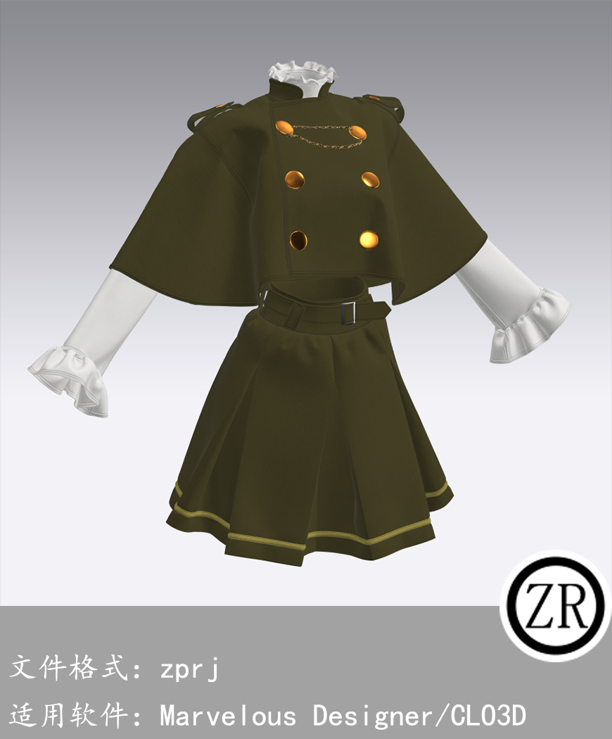 CLO3D/Marvelous Designer 复古风格上衣裙子服装 M193