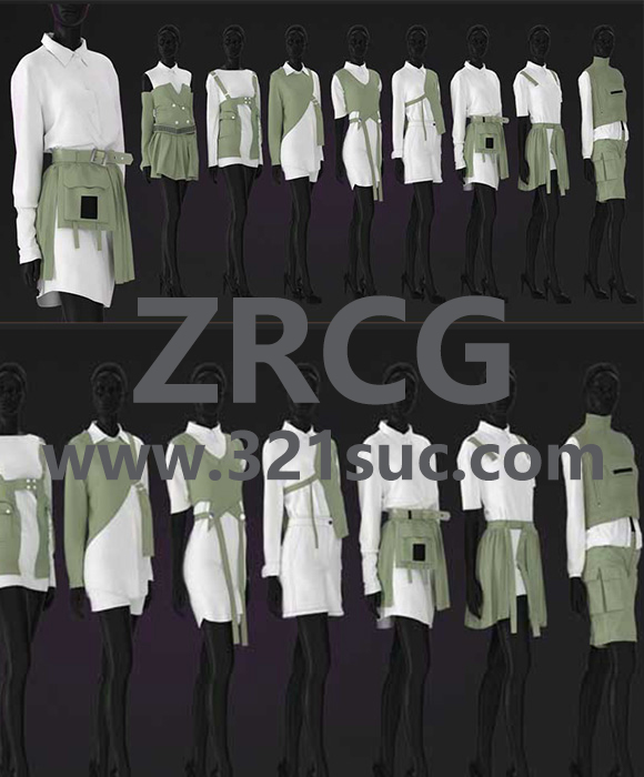 MD服装CLO素材--8款女性衬衫短裙连衣裙