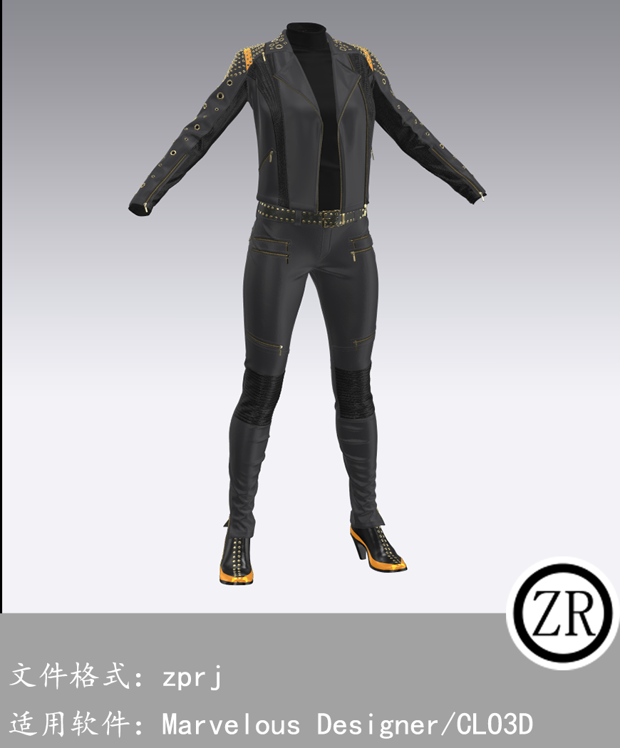 CLO3D/Marvelous Designer 朋克夹克裤子服装 M202