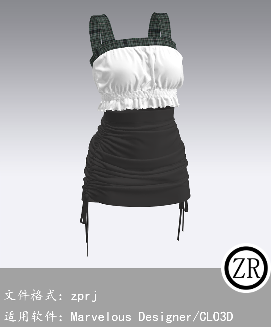 CLO3D/Marvelous Designer 吊带连衣裙服装 M227