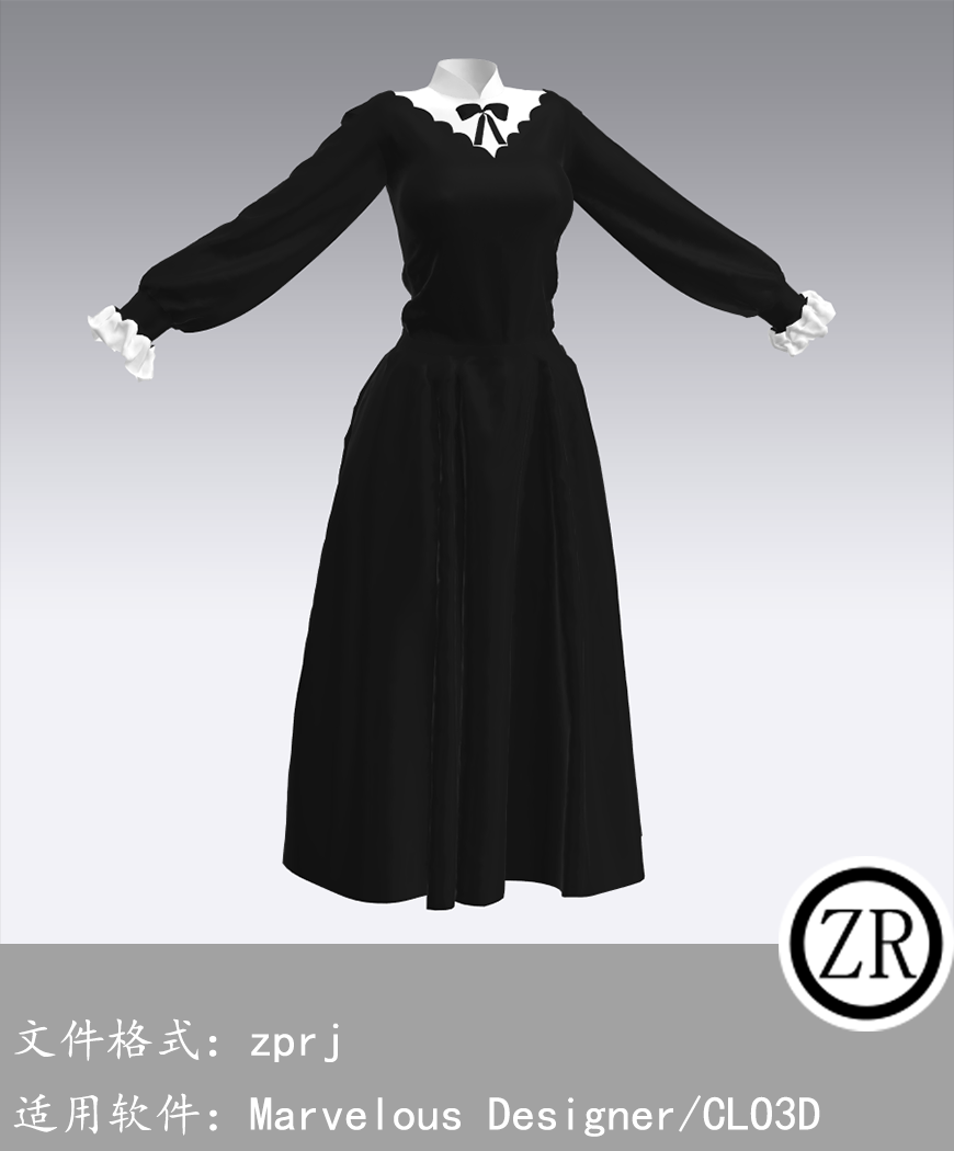 CLO3D/Marvelous Designer 中世纪连衣裙服装 M234