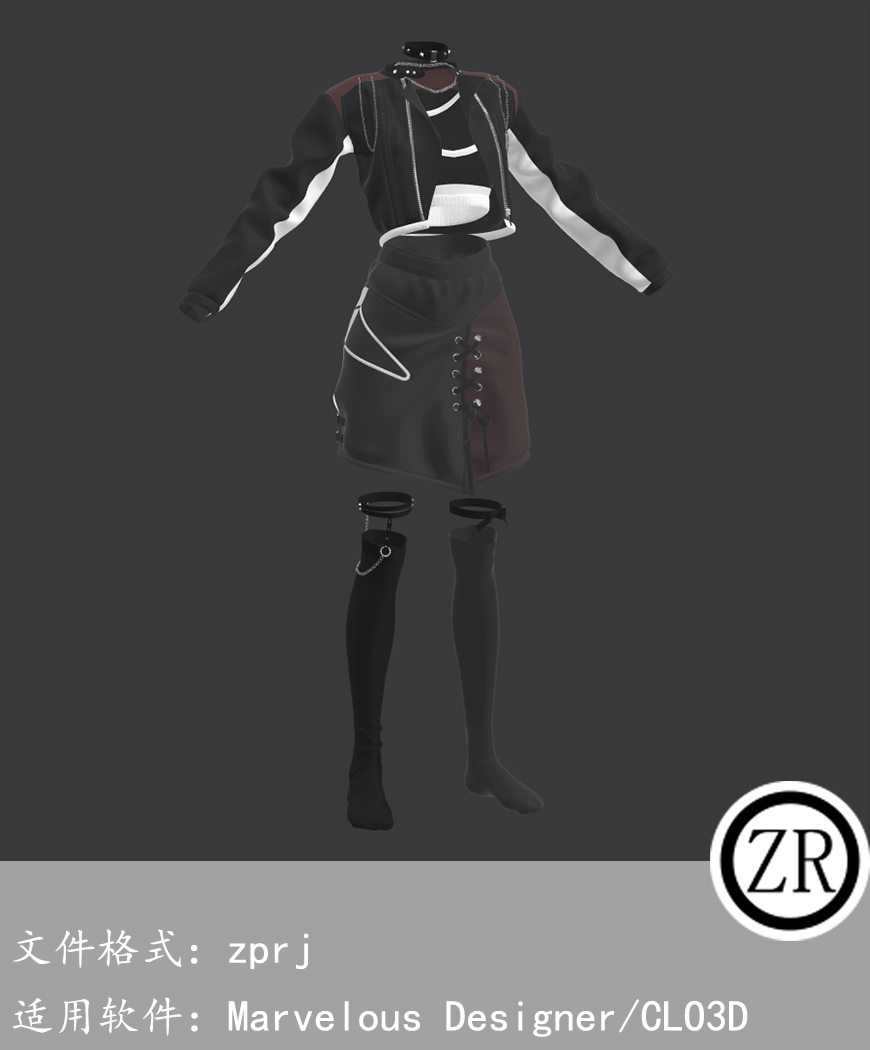 CLO3D/Marvelous Designer 外套裙子丝袜服装 M241
