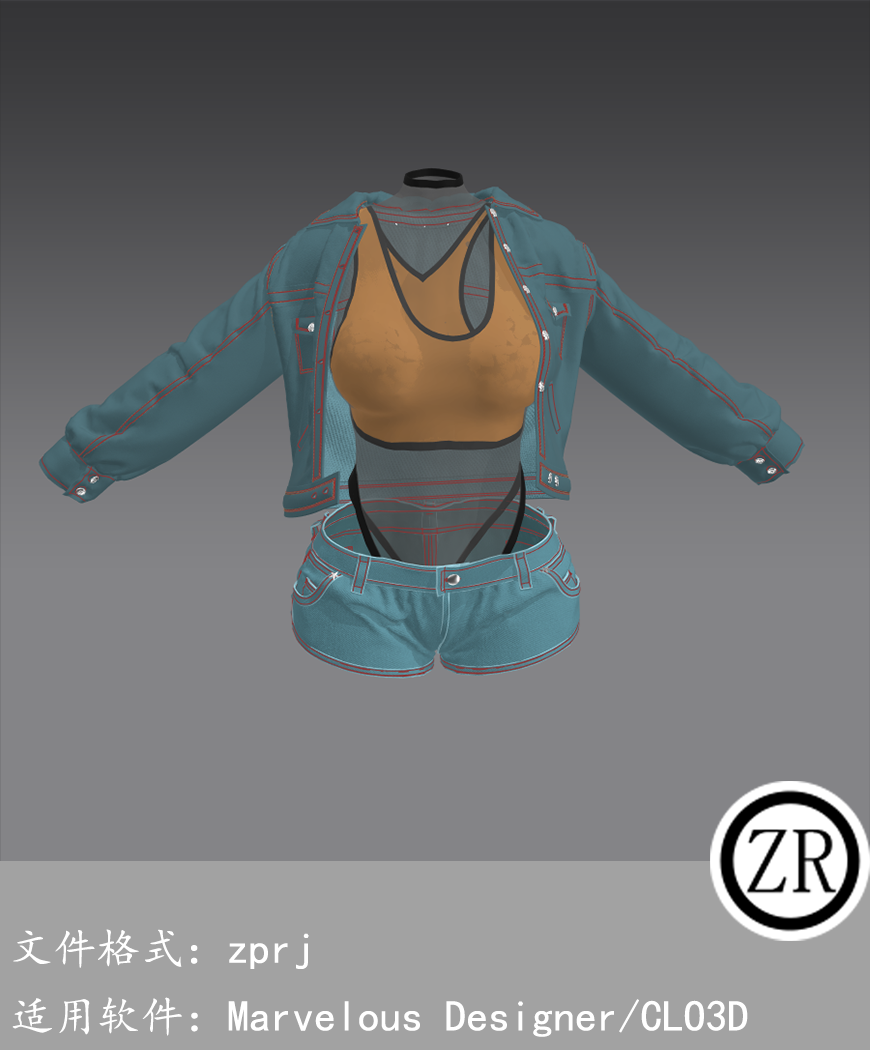 CLO3D/Marvelous Designer 外套上衣短裤服装 M243