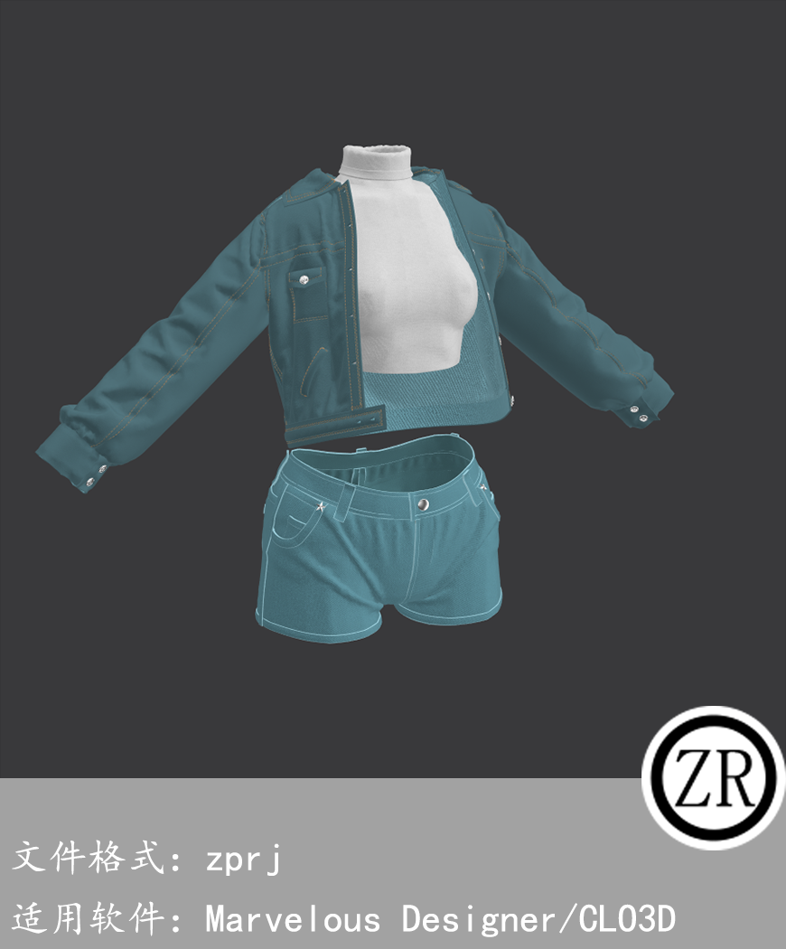 CLO3D/Marvelous Designer 外套上衣短裤服装 M249