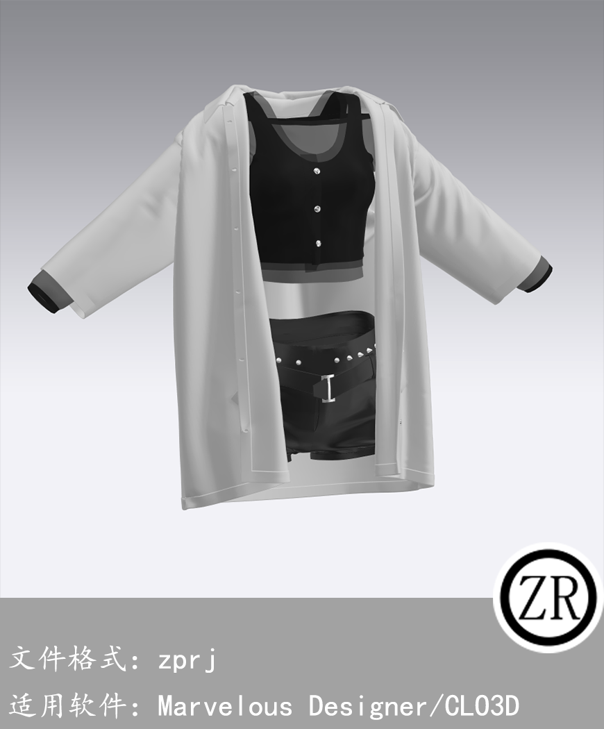 CLO3D/Marvelous Designer 外套上衣短裤朋克服装 M252