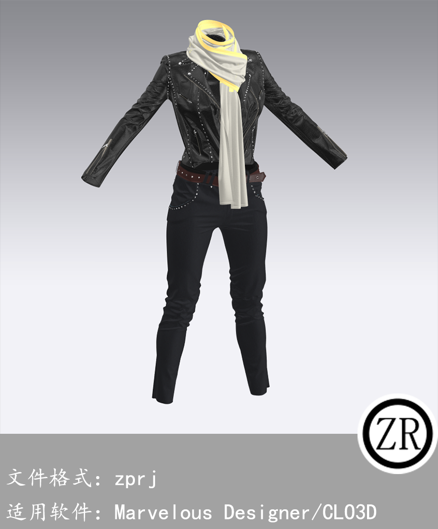CLO3D/Marvelous Designer 外套裤子朋克围巾服装 M253