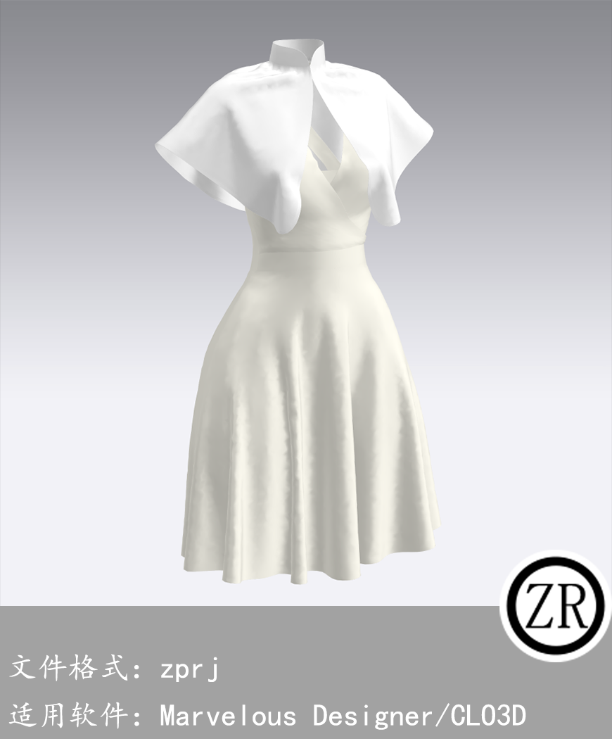 CLO3D/Marvelous Designer 披风连衣裙服装 M254
