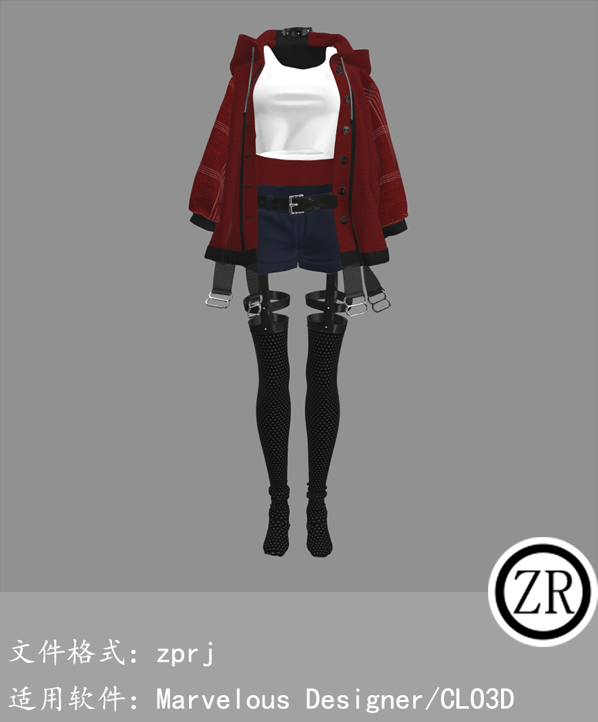 CLO3D/Marvelous Designer 韩式上衣外套短裤丝袜服装 M256