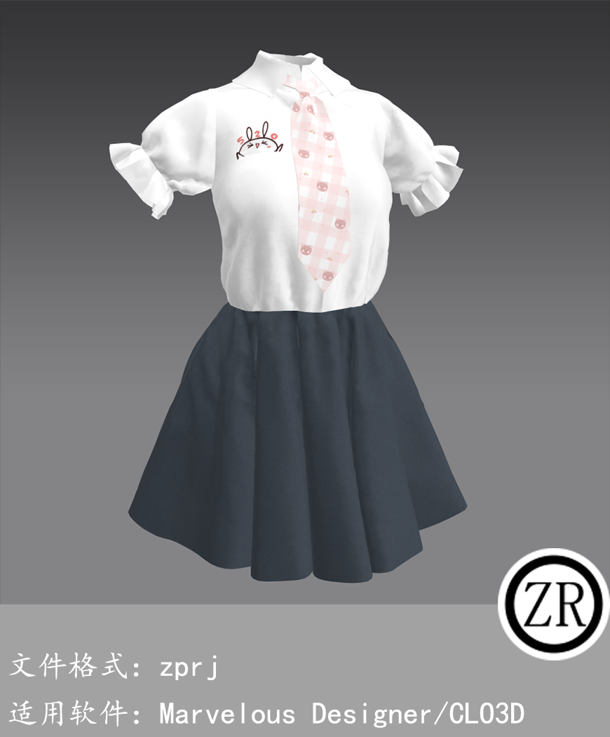 CLO3D/Marvelous Designer 可爱上衣短裙服装 M261