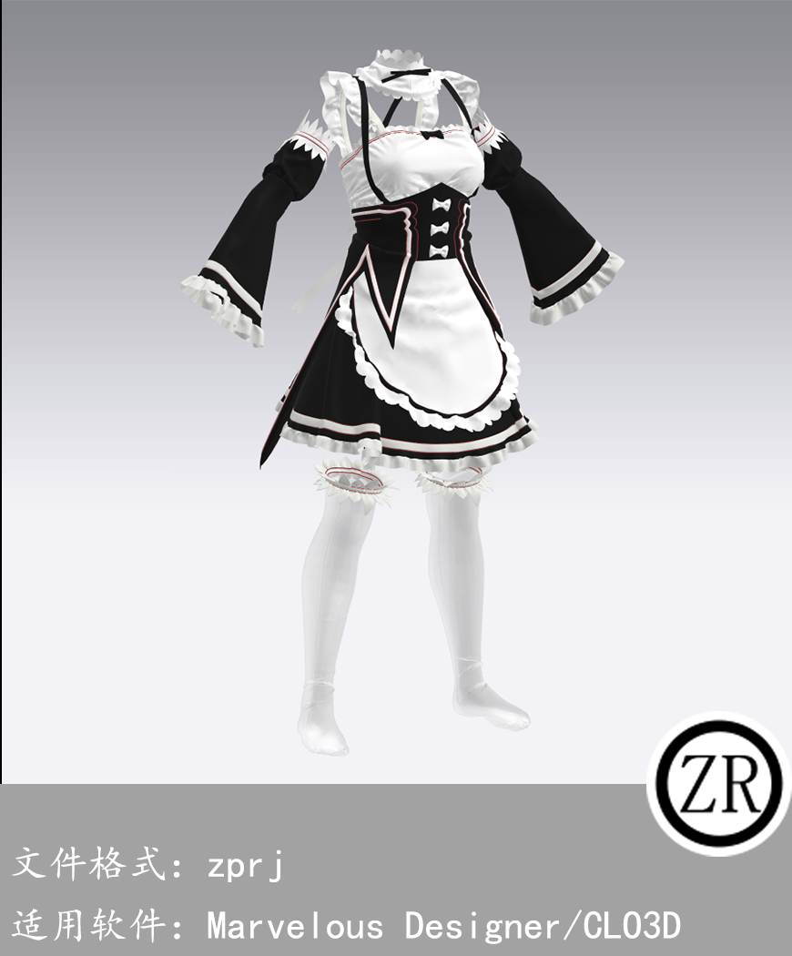 CLO3D/Marvelous Designer 女仆服装 M266