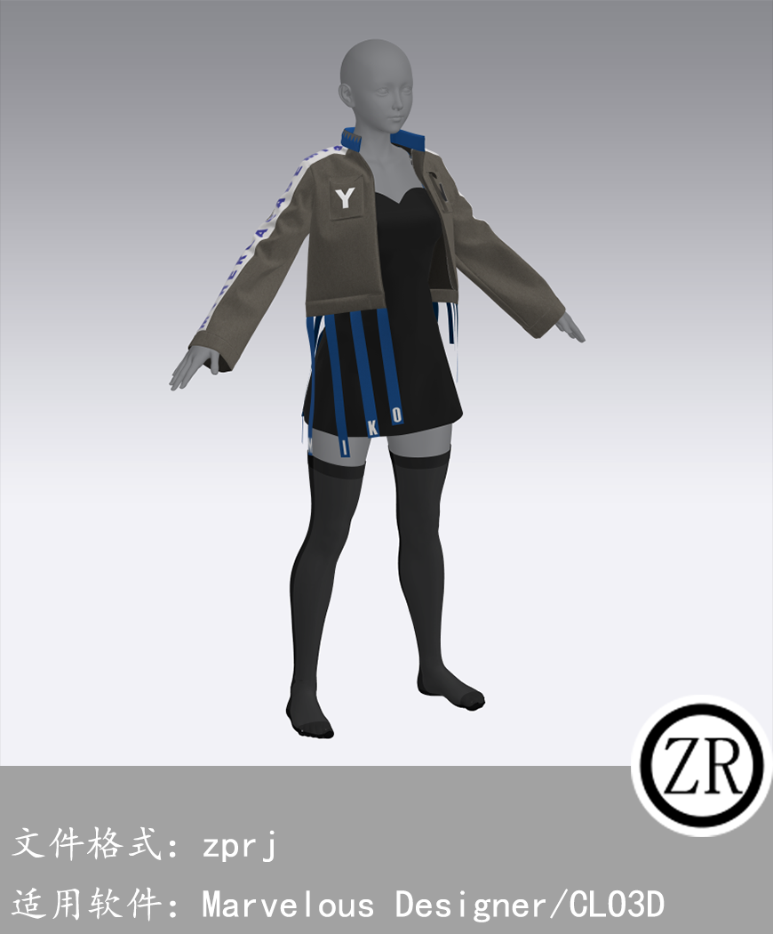 CLO3D/Marvelous Designer 外套裙子丝袜服装 M268