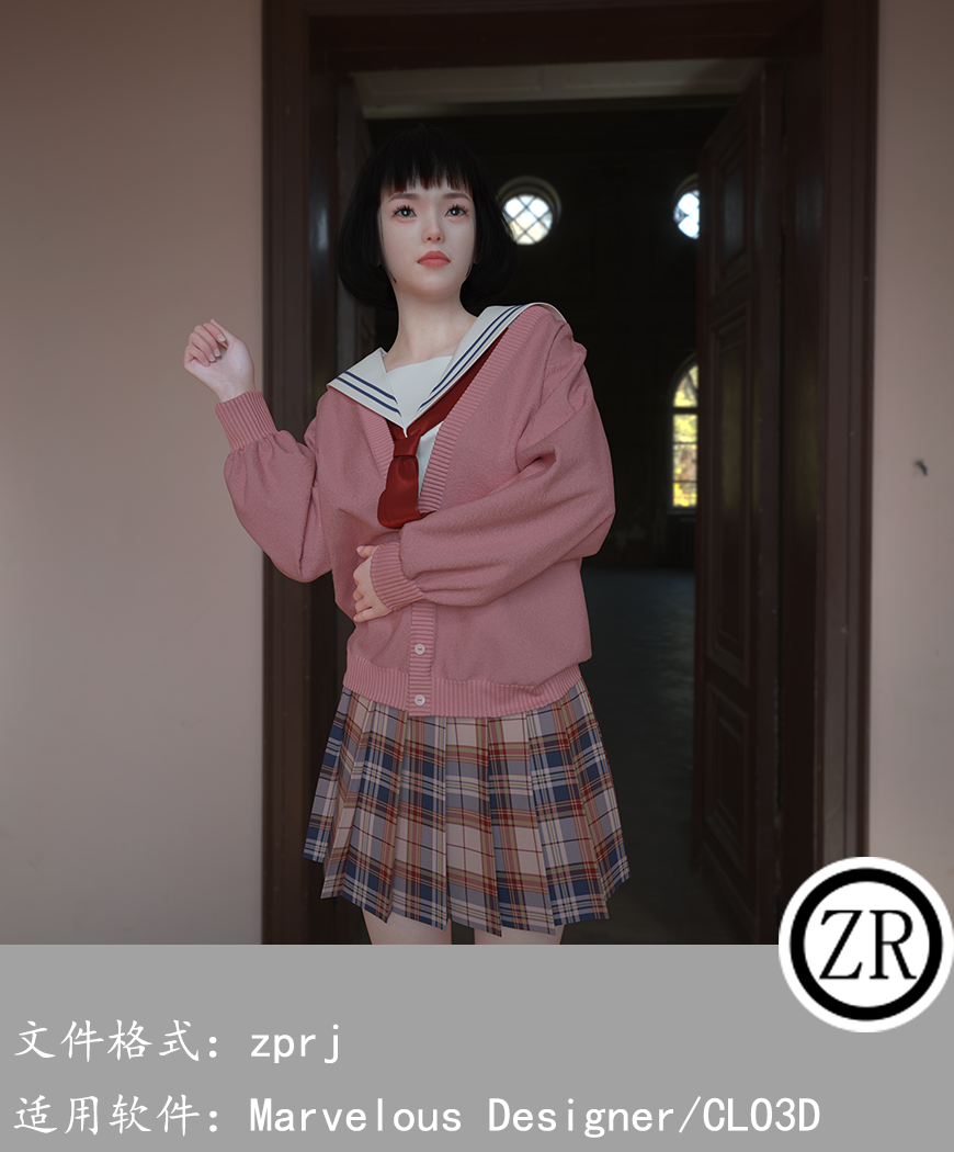CLO3D/Marvelous Designer 校服JK裙子服装 M270