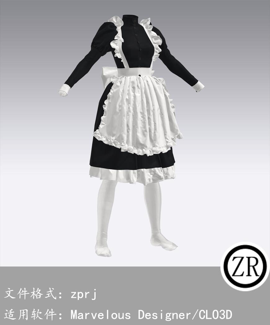 CLO3D/Marvelous Designer 女仆服装 M276