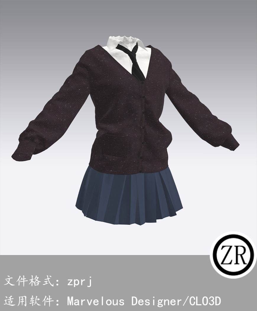 CLO3D/Marvelous Designer 校服JK裙子服装 M277