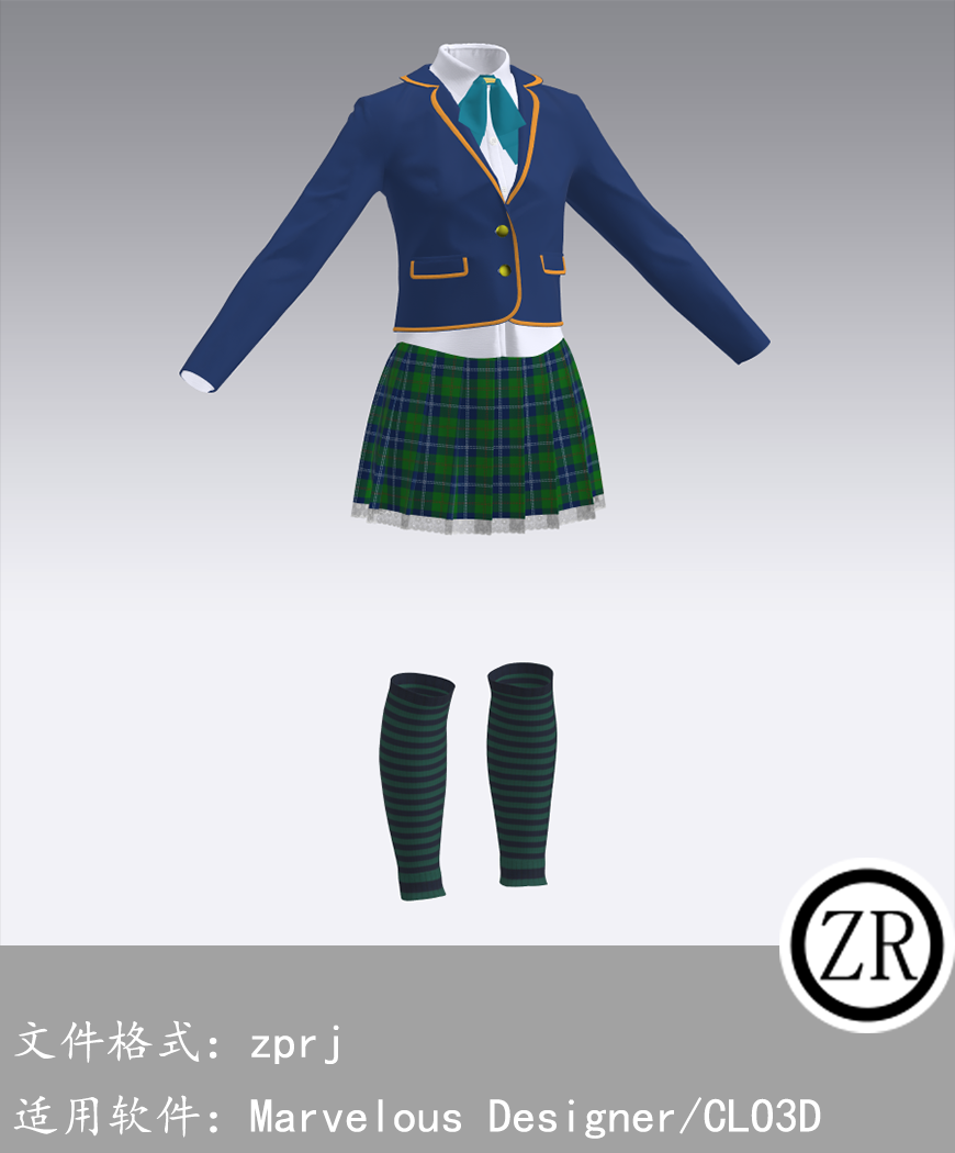 CLO3D/Marvelous Designer 校服JK裙服装 M279