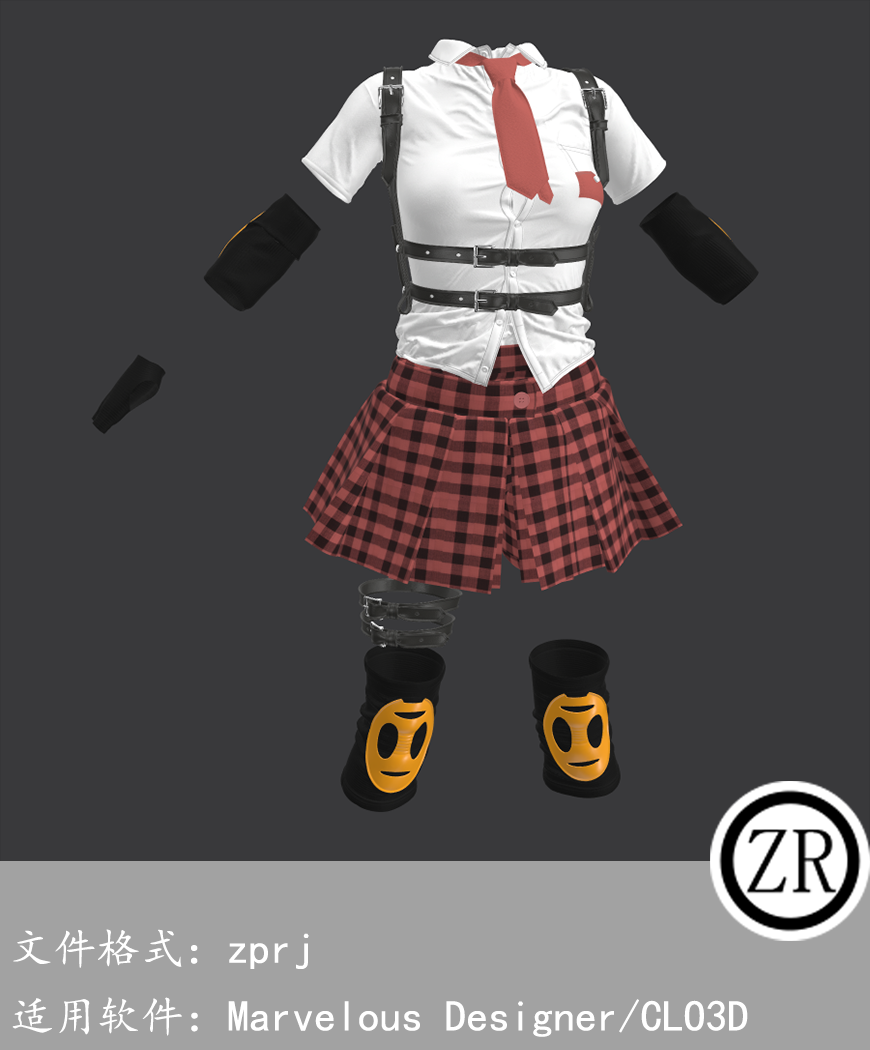 CLO3D/Marvelous Designer 可爱女生JK裙校服上衣服装 M280
