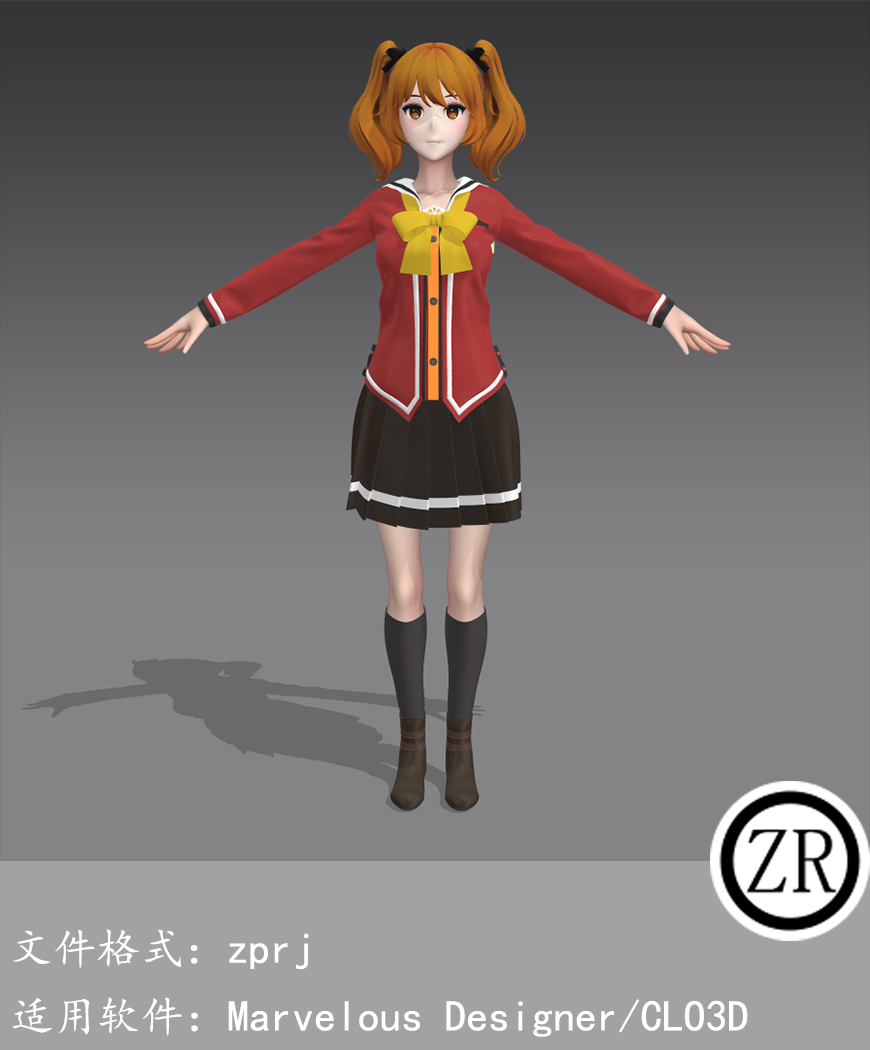 CLO3D/Marvelous Designer 校服短裙服装 M281