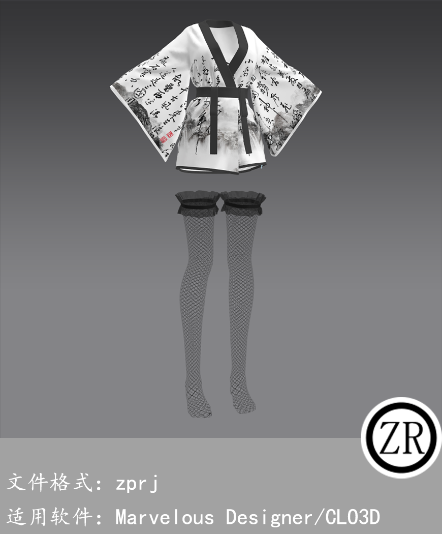 CLO3D/Marvelous Designer 古风水墨画服装 M294