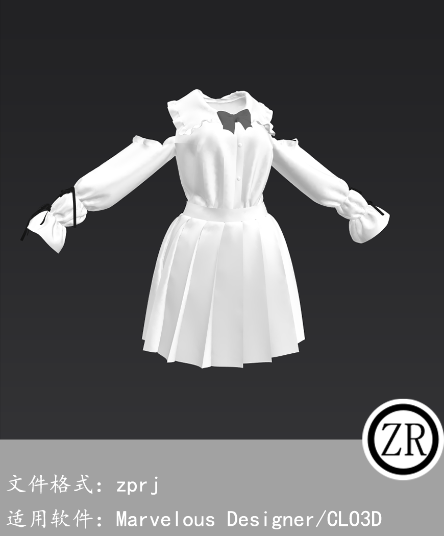 CLO3D/Marvelous Designer 露肩上衣JK裙服装 M296