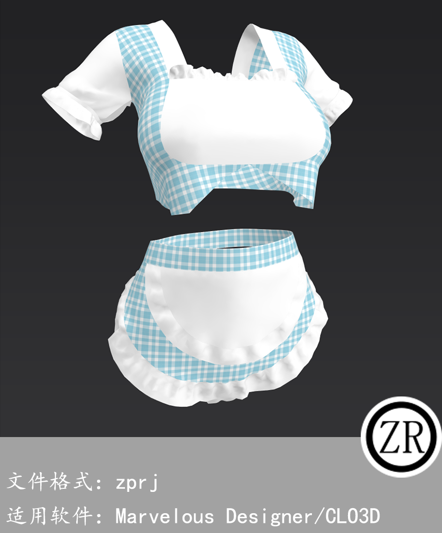 CLO3D/Marvelous Designer 女仆工作服装 M298