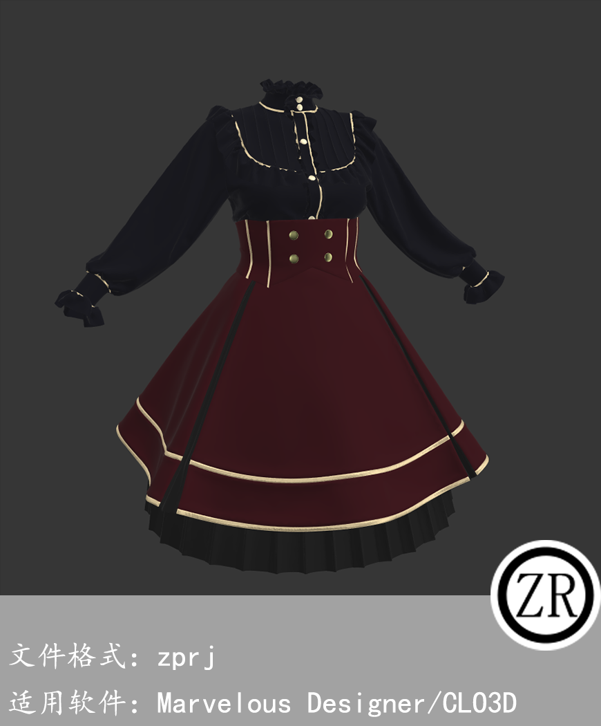 CLO3D/Marvelous Designer 洛丽塔连衣裙服装 M299