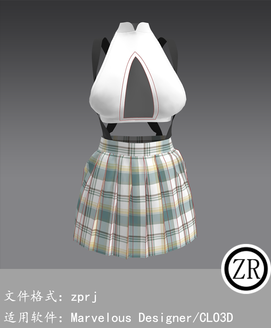 CLO3D/Marvelous Designer JK裙无袖上衣服装 M300