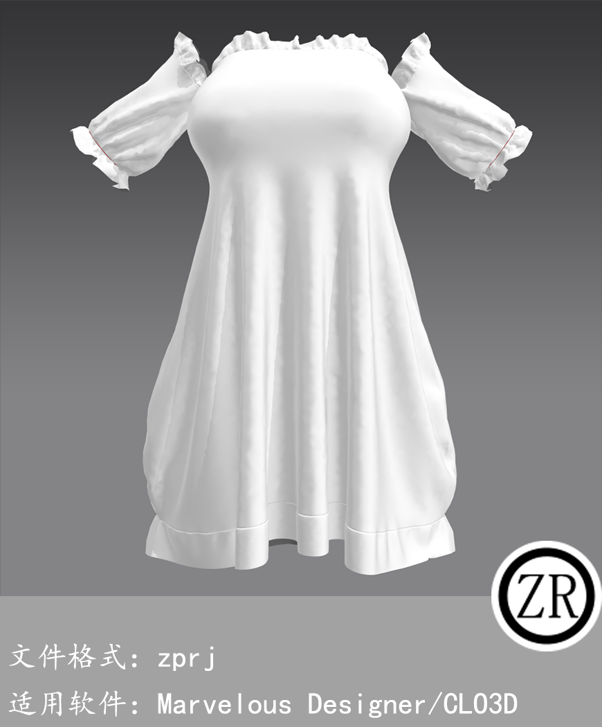 CLO3D/Marvelous Designer 露肩裙服装 M301