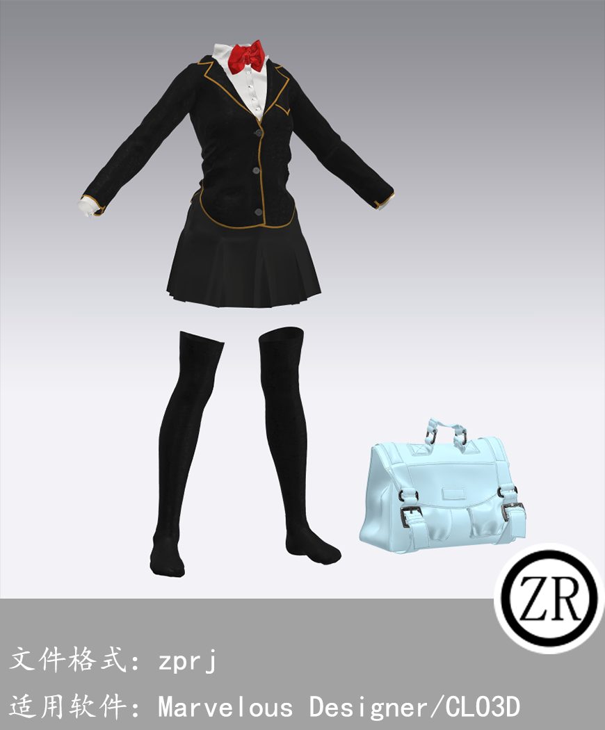 CLO3D/Marvelous Designer 校服JK裙丝袜包服装 M309