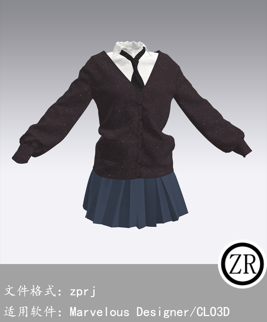 CLO3D/Marvelous Designer 校服毛衣JK裙子服装 M317