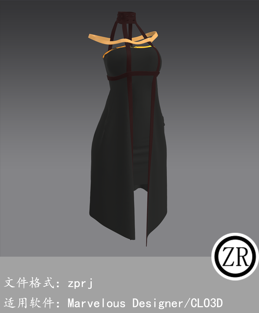 CLO3D/Marvelous Designer 吊带长裙服装 M321