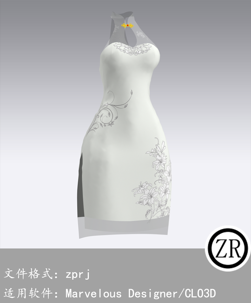CLO3D/Marvelous Designer 古装无袖旗袍 M336
