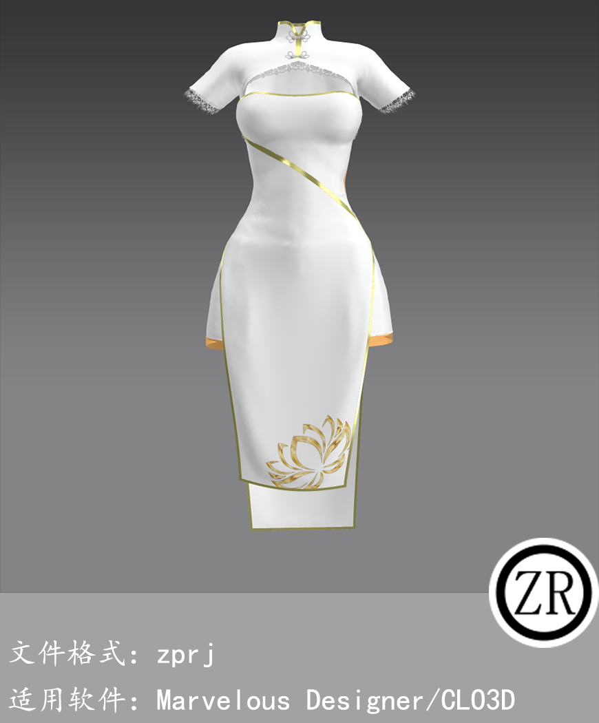 CLO3D/Marvelous Designer 古装旗袍 M337