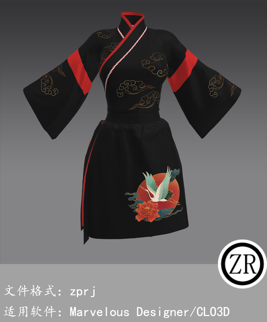 CLO3D/Marvelous Designer 古装汉服短裙 M343