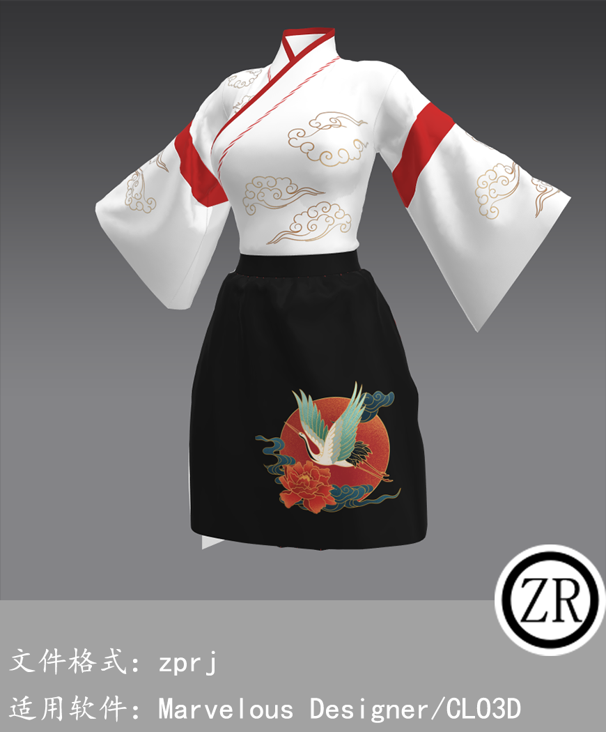 CLO3D/Marvelous Designer 古装汉服短裙 M344