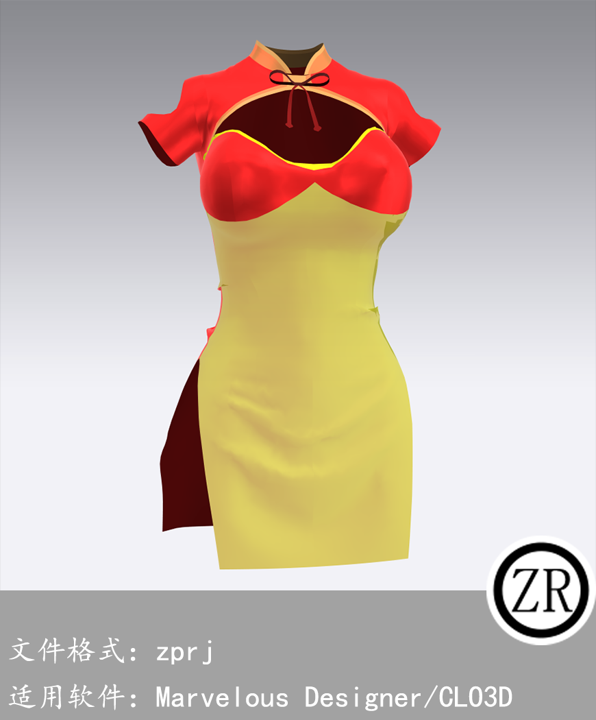 CLO3D/Marvelous Designer 古装旗袍 M348