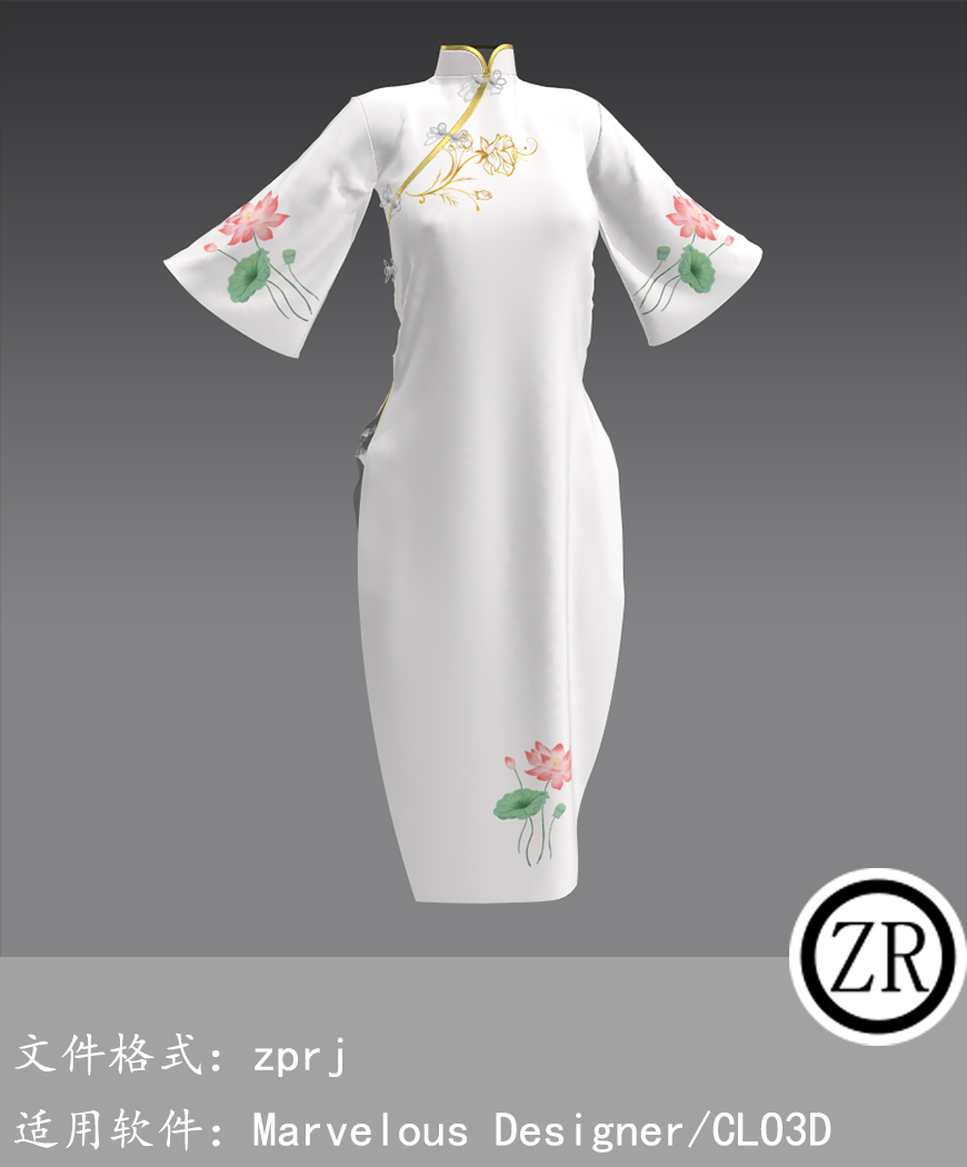 CLO3D/Marvelous Designer 古装旗袍 M352