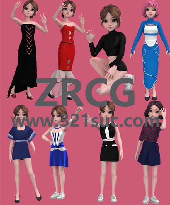 45款男女卡通模特+服装吊带礼服运动套装连衣裙高跟鞋朋克校园拉拉队服小香风套装