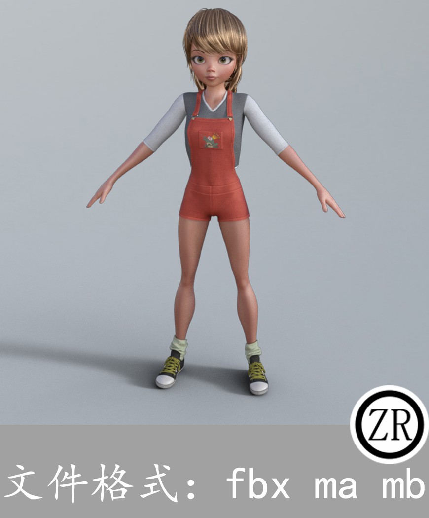 卡通女性人物模型有骨骼贴图