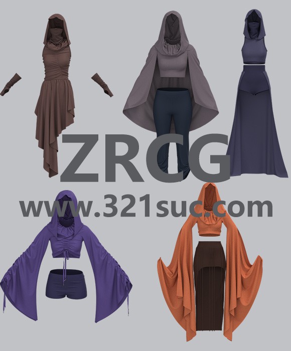 MD服装CLO素材--5款女性带帽子上衣服装obj格式附带教程