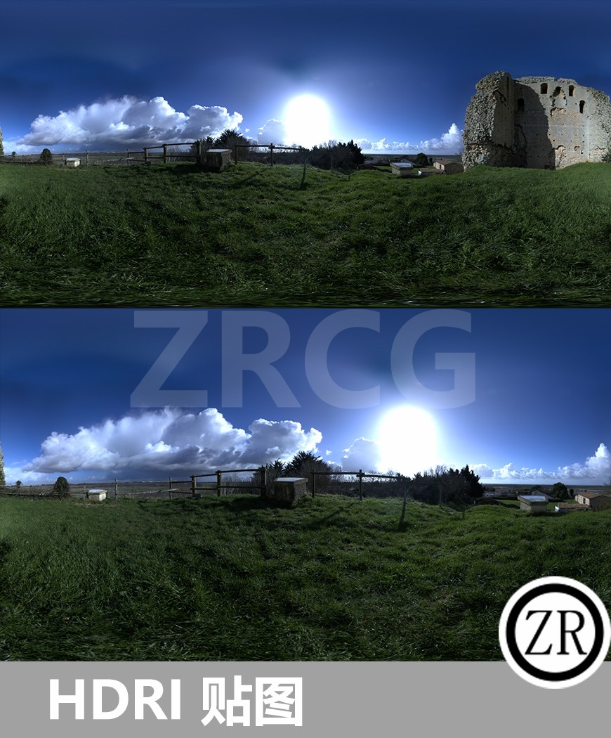 户外草地废墟房屋建筑