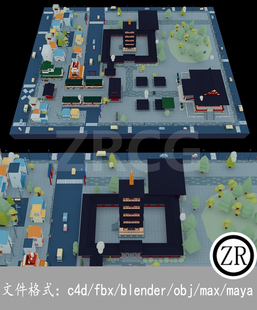 日式建筑街道场景3D模型