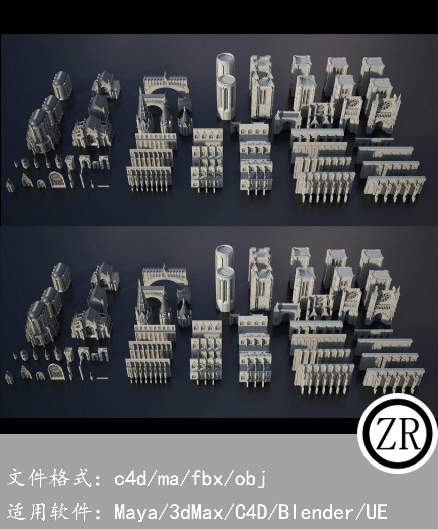 暗黑史诗般哥特式城堡建筑3D模型无贴图 Kitbash3D – Gothic